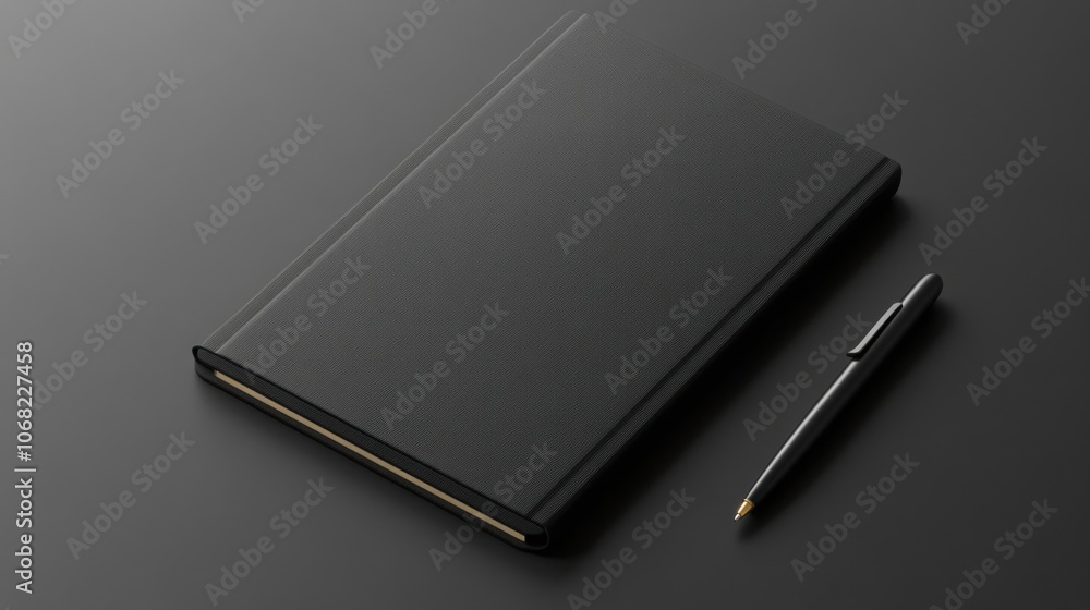 Notebook mockup with sleek pen and natural lighting Notebook mockup with sleek pen and natural lighting