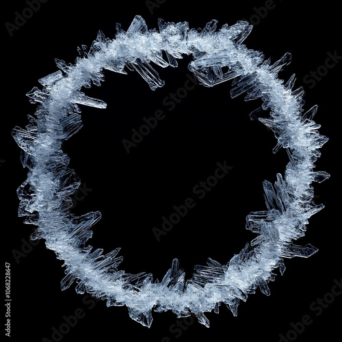 Round Circular Ice Flakes on a Black Background