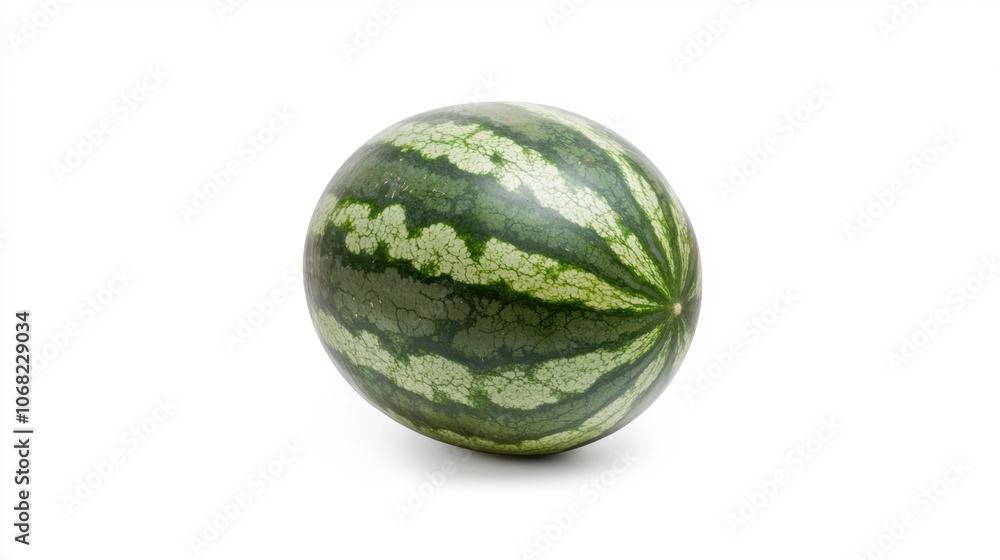 a whole watermelon with bright green rind, refreshing summer fruit, perfect for hydration, isolated on white background a whole watermelon with bright green rind, refreshing summer fruit, perfect for hydration, isolated on white background