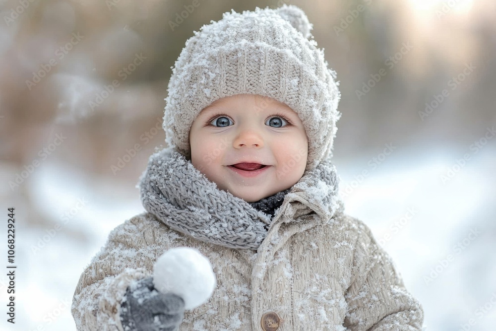 Adorable Baby in Winter Wonderland Snow Fun Cute Child Adorable Baby in Winter Wonderland Snow Fun Cute Child