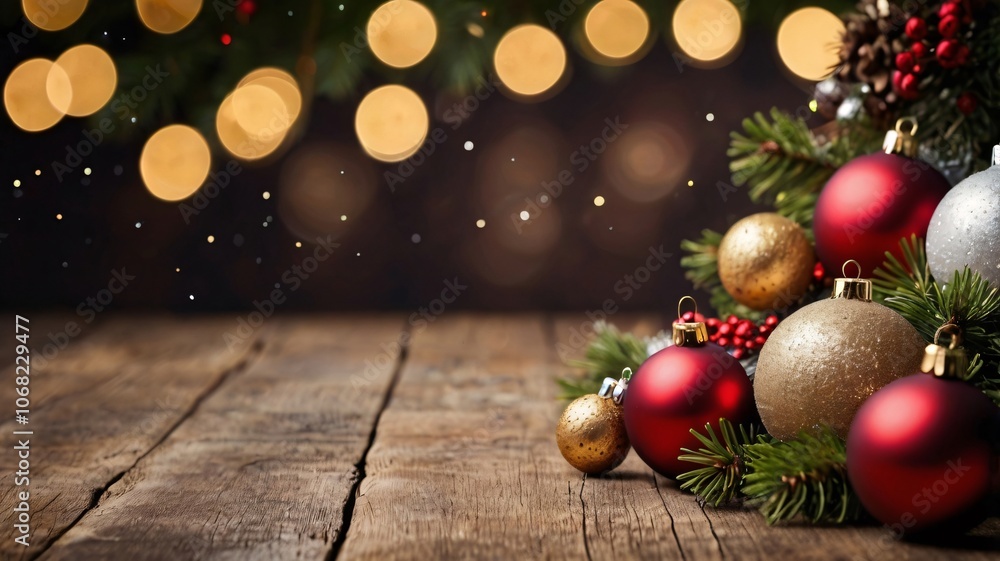 joyful christmas decor on wooden background with copy space for holiday messages joyful christmas decor on wooden background with copy space for holiday messages