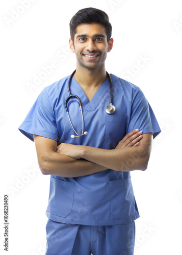 Young healthcare worker in scrubs