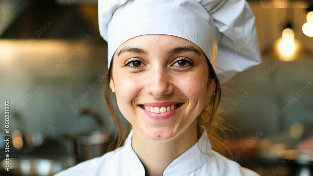 Smiling chef in professional kitchen showcasing culinary skill and confidence Smiling chef in professional kitchen showcasing culinary skill and confidence
