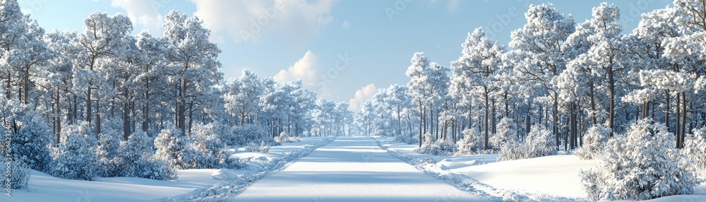 Snowy Winter Road Pine Forest Scenic Winter Landscape Cold Season Snowy Winter Road Pine Forest Scenic Winter Landscape Cold Season