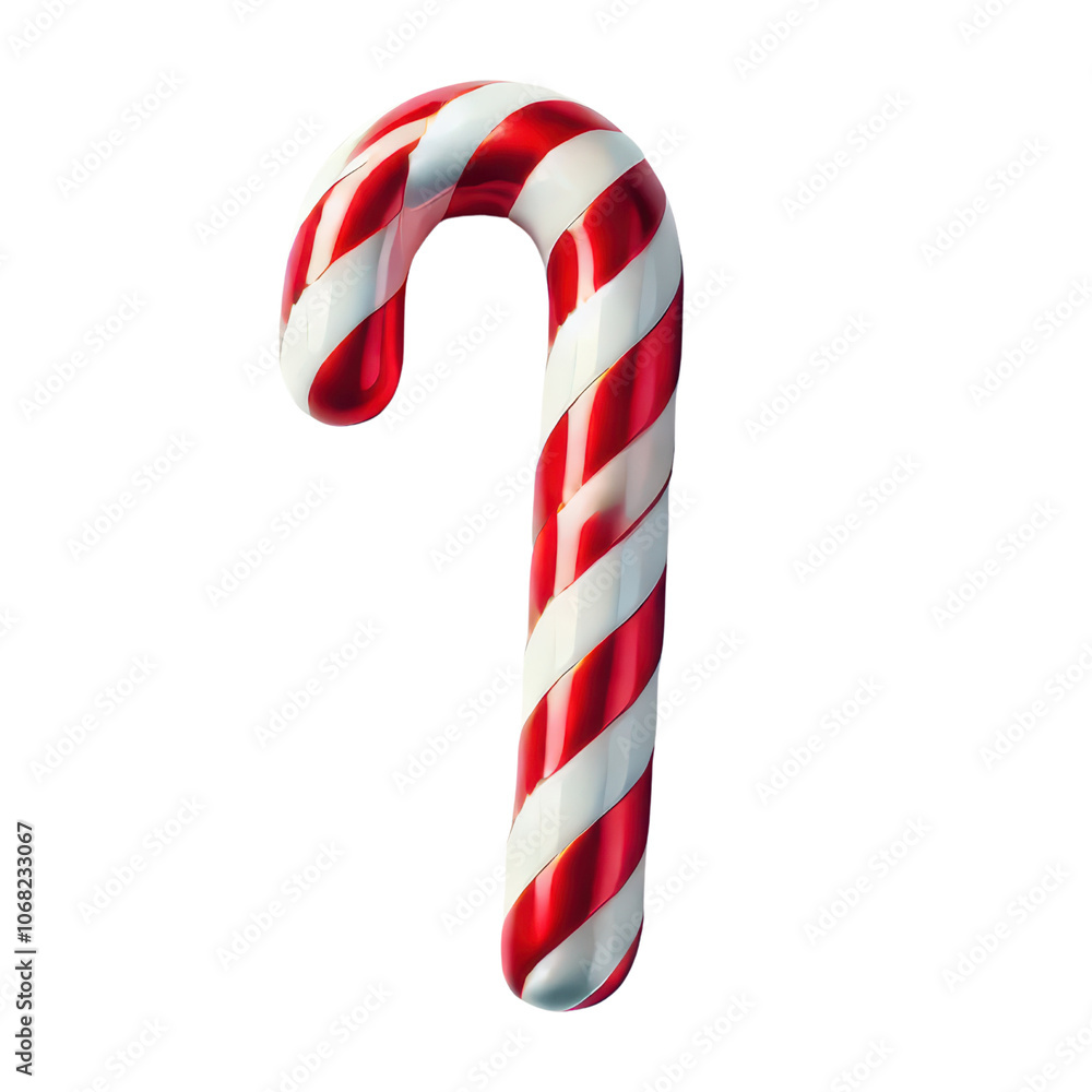 Fototapeta premium Red and White Striped Candy Cane on White Background.