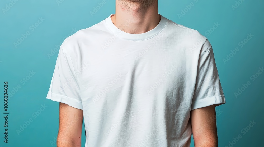 Man in plain white T-shirt with sleek tech background Man in plain white T-shirt with sleek tech background