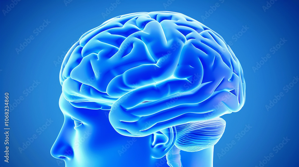 Obraz premium A 3D rendering of the human brain, showing the different lobes and structures.