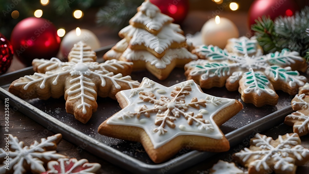 A beautiful selection of holiday cookies with festive designs, perfect for Christmas. AI-generated A beautiful selection of holiday cookies with festive designs, perfect for Christmas. AI-generated