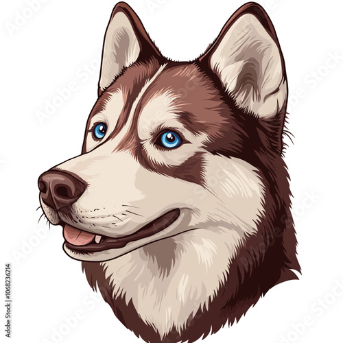 Siberian husky portrait with blue eyes. Vector illustration.