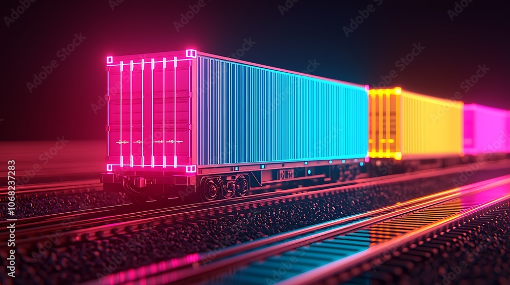 Vibrant Cargo Containers on Railway Tracks Vibrant Cargo Containers on Railway Tracks