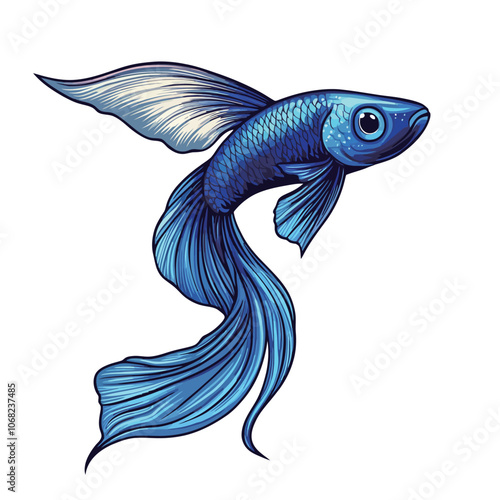 Vector illustration of a blue goldfish on a white background isolated.