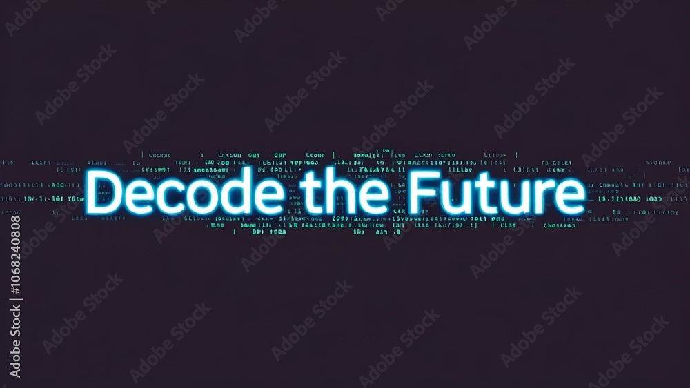 Obraz premium Decode the Future - Glowing Blue Text on Dark Purple Background with Computer Code - Futuristic Technology Concept for Digital Innovation