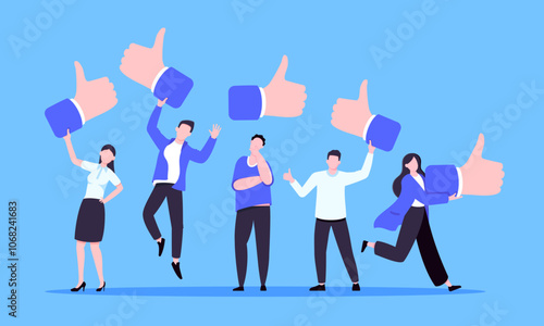 Customer feedback, employee or client satisfaction rating review with good symbols - thumb up business concept vector illustration. Positive feedback and evaluation like concept.