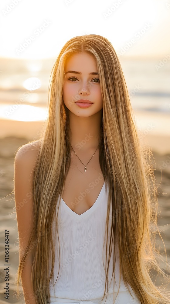 Girl enjoys sunset on the beach Girl enjoys sunset on the beach