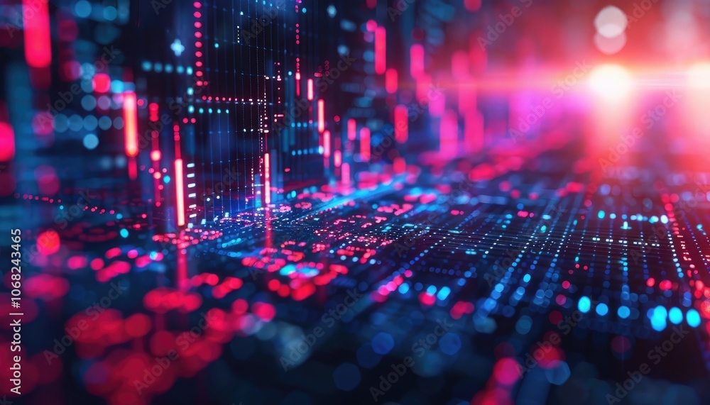 Abstract Digital Network with Red and Blue Lights Abstract Digital Network with Red and Blue Lights