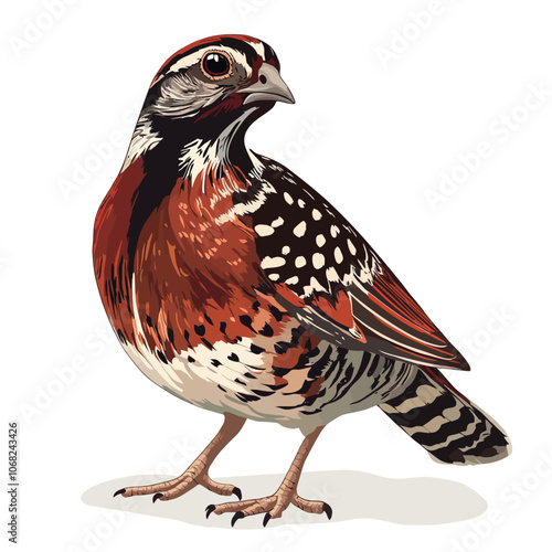 Vector image of a red-necked quail on a white background 