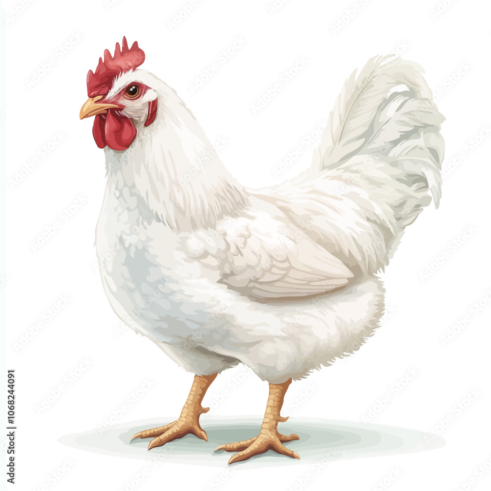 Fototapeta premium White hen isolated on white background. Realistic vector illustration for your design 
