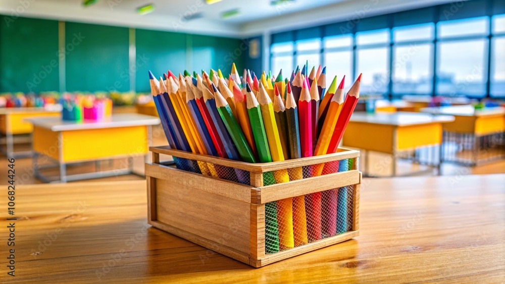 A Vibrant Collection of School Accessories in a Pencil Box: Colorful Pencils, Erasers, and Markers Perfect for Back-to-School Season and Creative Learning Environments A Vibrant Collection of School Accessories in a Pencil Box: Colorful Pencils, Erasers, and Markers Perfect for Back-to-School Season and Creative Learning Environments