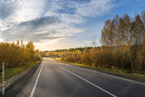 A road with trees in the background and a clear blue sky