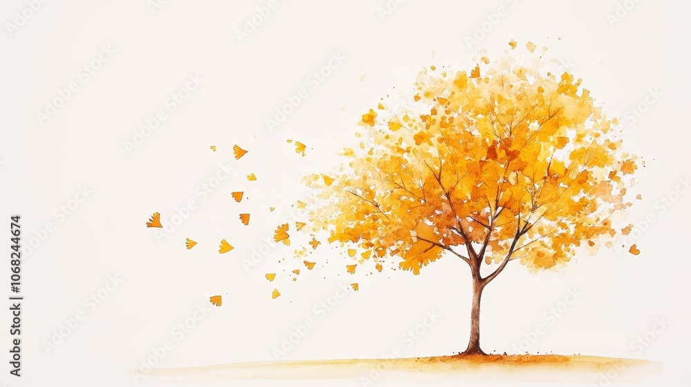 Fototapeta premium Watercolor hand drawn of autumn trees,red maple tree on white background,hand drawn watercolor vector illustration,Autumn forest path,Ginkgo biloba foliage in fall forest.