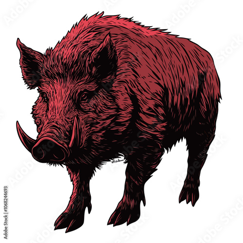 Wild boar vector illustration. Hand drawn wild boar isolated on white background 