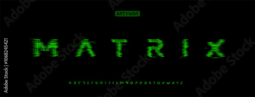 Cyber glitch alphabet, matrix effect letters, binary code pixelated font for retrofuturism logo, cyberpunk headlines, Y2K arcade title, data cyber security typography. Vector typeset.