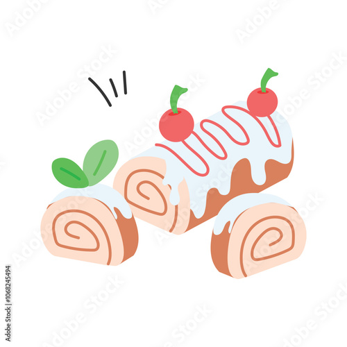 Delicious swiss roll cake vector design, bakery, dessert and sweet treat concept