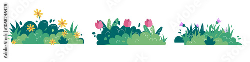 Set of grass and flowers illustration