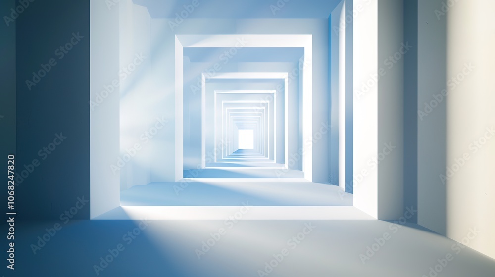 Fototapeta premium Geometric Blue and White Perspective Background - a striking and contemporary visual. The geometric patterns create depth and interest, making it ideal for modern design projects.