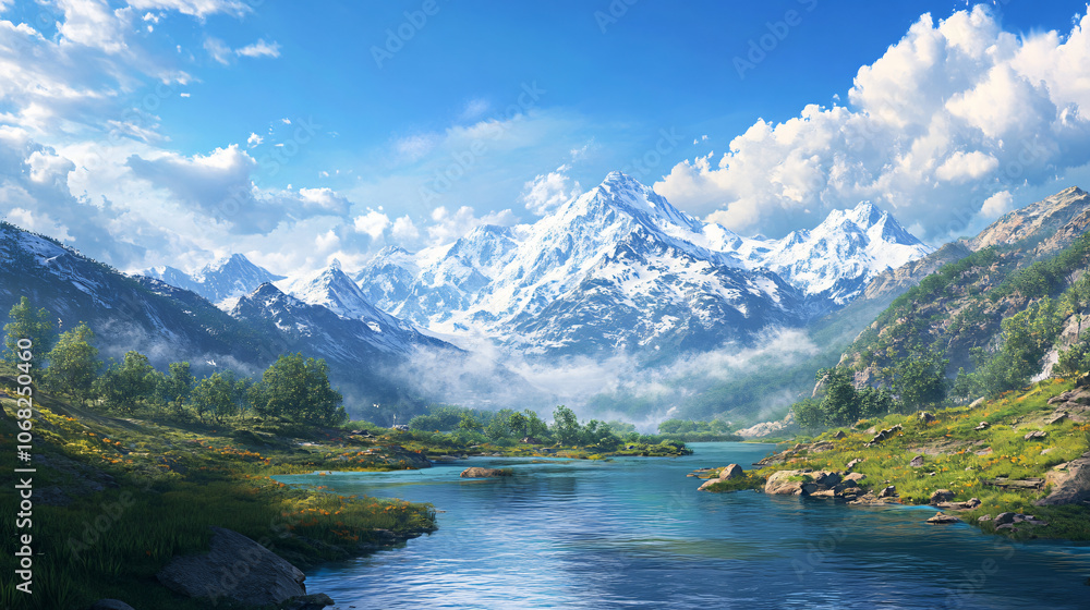 A breathtaking landscape showcases majestic mountains reflected in a serene lake, with lush greenery and blue skies, evoking a sense of natural beauty for landscape photography. A breathtaking landscape showcases majestic mountains reflected in a serene lake, with lush greenery and blue skies, evoking a sense of natural beauty for landscape photography.