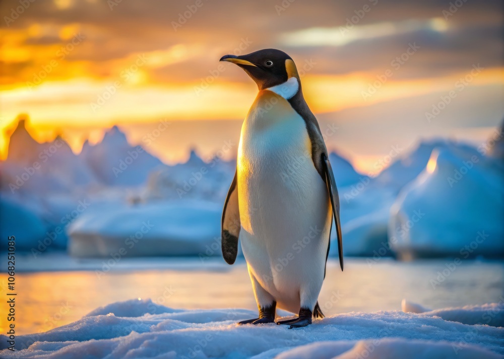 Obraz premium A Charming Single Penguin Curiously Engaging with the Camera in a Beautiful Arctic Setting, Ideal for Wildlife and Nature Photography Needs