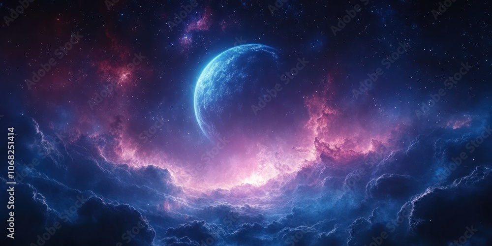 Cosmic Night Sky with Planet and Colorful Clouds Cosmic Night Sky with Planet and Colorful Clouds