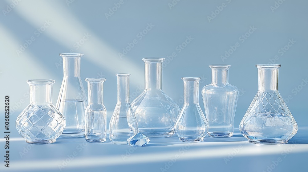 A set of realistic laboratory glassware, including beakers and test tubes, with a blue gradient background. These tools are used to study natural products and valuable materials, such as gemstones. A set of realistic laboratory glassware, including beakers and test tubes, with a blue gradient background. These tools are used to study natural products and valuable materials, such as gemstones.