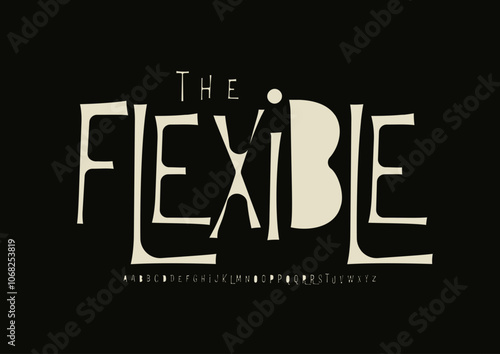 Funky skeleton alphabet, quirky uneven letters, playful imperfect font for fun logo, whimsical headline, quirky asymmetrical typography. Vector typeset.