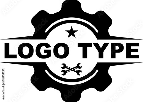 type logo with gear and also wrench and also circle,template