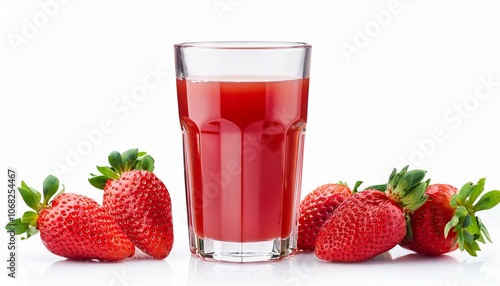 Strawberry juice front view isolate on White background