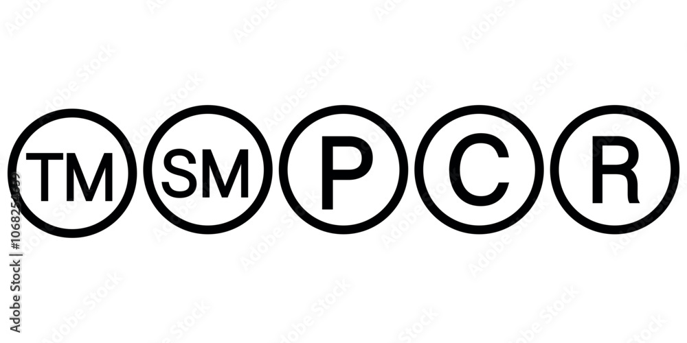 Trademark TM, Registered R, Copyright C and SM, P icon vector flat illustration isolated on white background. Trademark TM, Registered R, Copyright C and SM, P icon vector flat illustration isolated on white background.