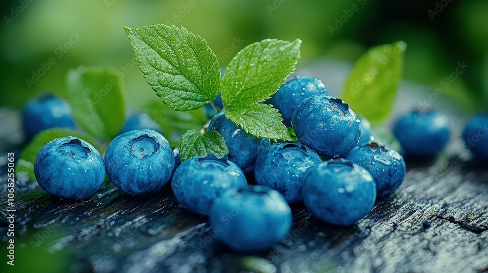 Fresh Blueberries with Mint Leaves on Rustic Wood Fresh Blueberries with Mint Leaves on Rustic Wood