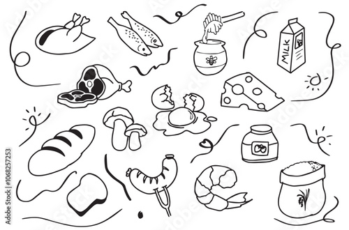 hand drawn food ingredient doodles
