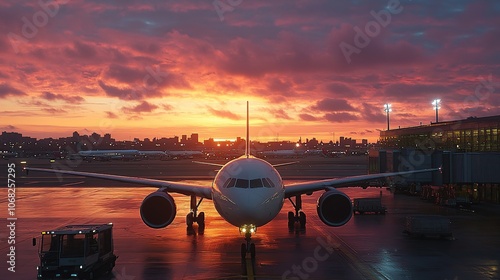 Airplane on the Tarmac at Sunset