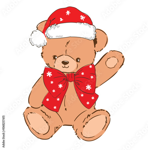Hand drawn cute teddy bear Christmas vector illustration