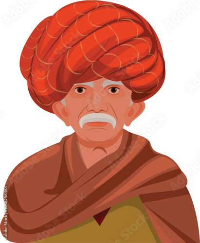 Indian old man. Indian villagers. sarpanch vector illustration. Indian farmer portrait