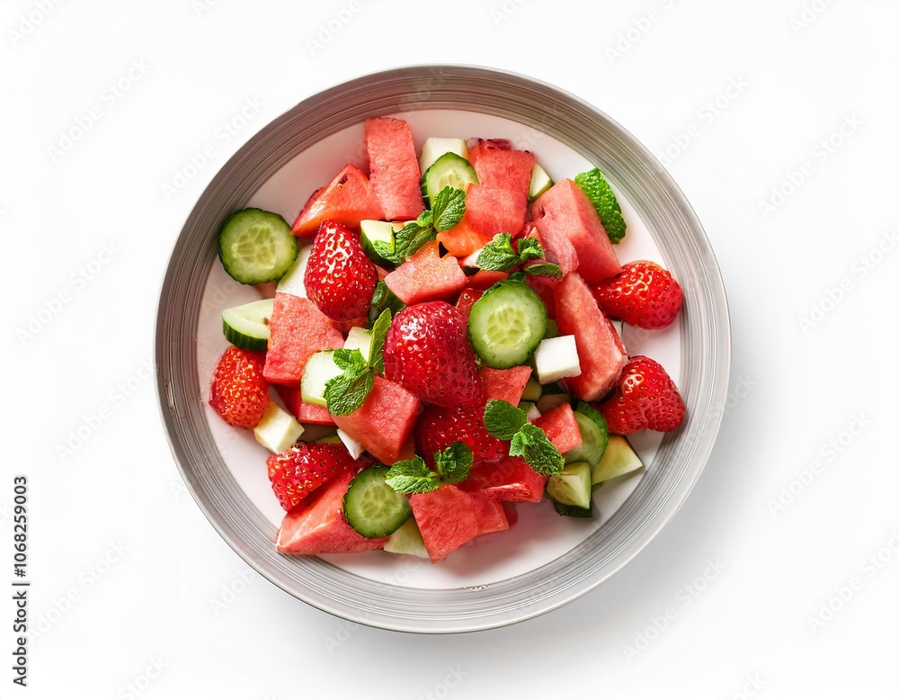 Fresh summer salad combining watermelon, strawberries, and cucumber Fresh summer salad combining watermelon, strawberries, and cucumber