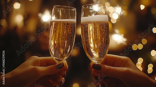 Cheers with Sparkling Champagne Glasses at Celebration