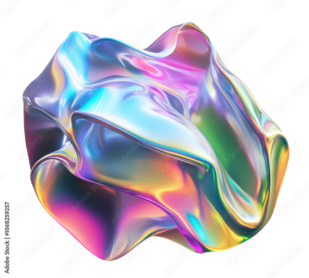 Obraz premium Abstract holographic rainbow geometric figure, 3d illustration, digital iridescent shape on a transparent background