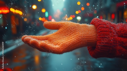 Cozy Hand Reaching Out in Winter Scene