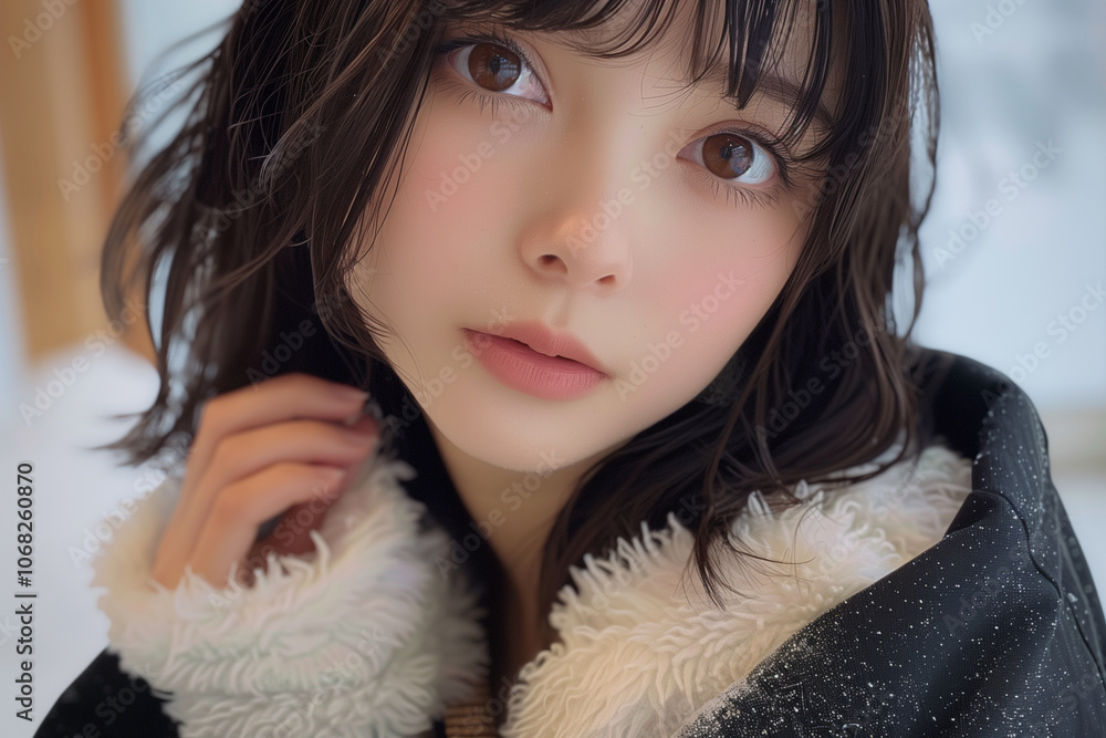 雪景色に映えるふんわりコートを着たグラビアアイドル 雪景色に映えるふんわりコートを着たグラビアアイドル