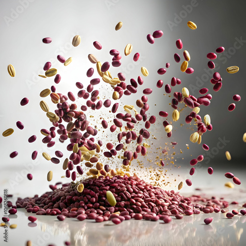 Flying pinots and seeds in mid-air against a white background photo