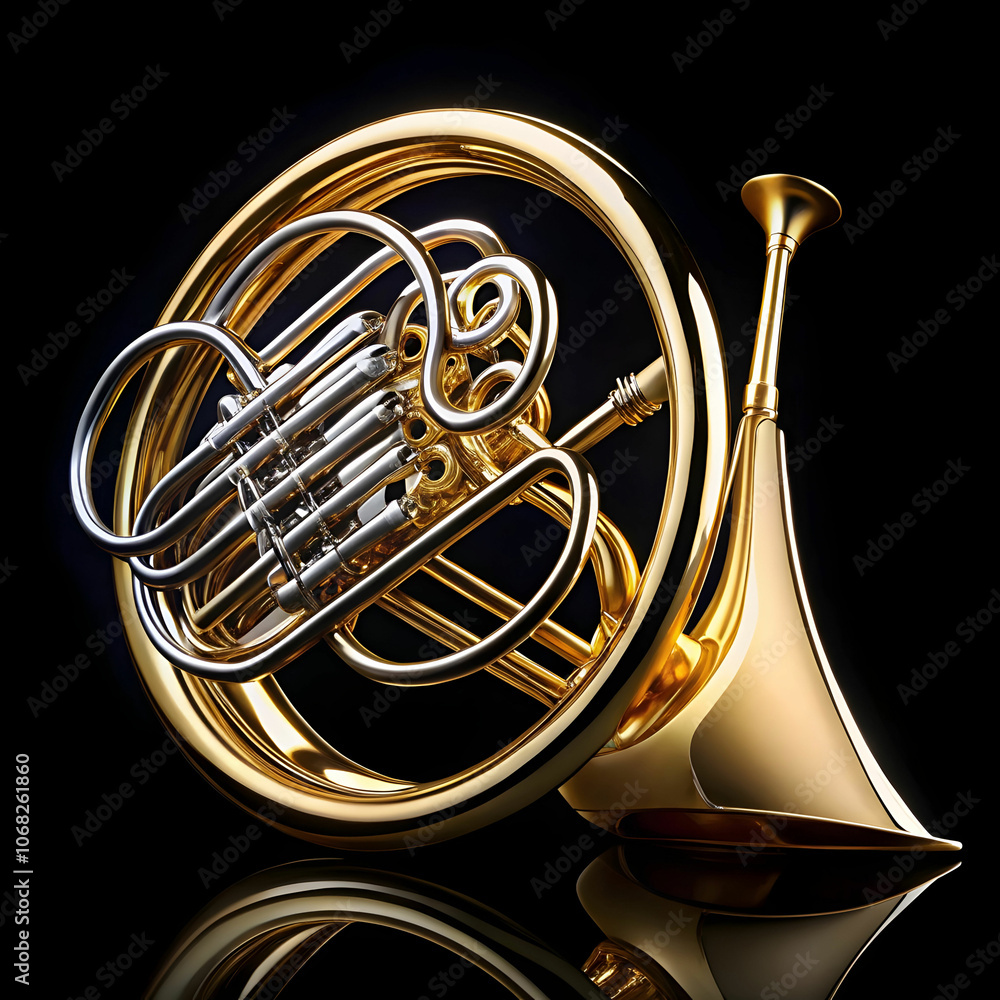 Fototapeta premium A French horn displayed against a white background