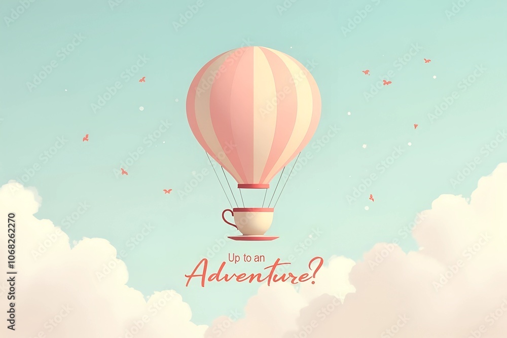 Whimsical hot air balloon shaped like a teacup, pastel colors, dreamy clouds Whimsical hot air balloon shaped like a teacup, pastel colors, dreamy clouds